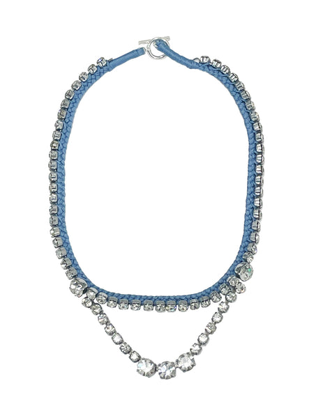 Alyssa Norton One-of-a-Kind Blue Silk Choker with Rhinstone Chain Accent
