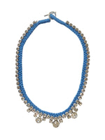 Alyssa Norton One-of-a-Kind Teal Blue Silk Choker with Rhinestone Drop Accents