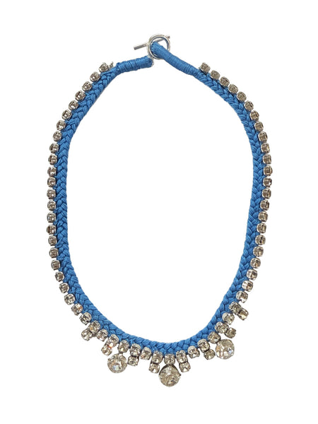 Alyssa Norton One-of-a-Kind Teal Blue Silk Choker with Rhinestone Drop Accents