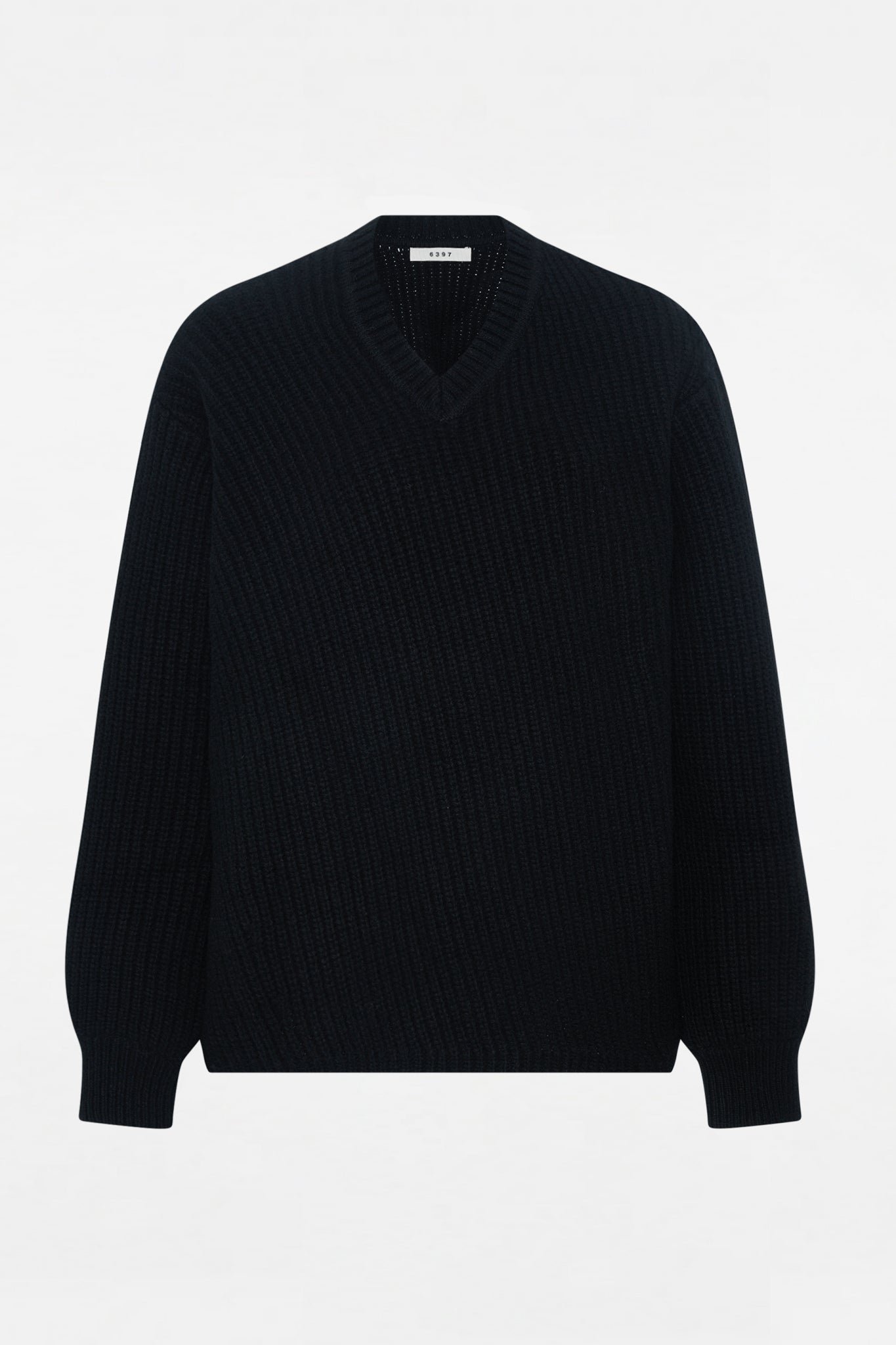 Angled Rib V-Neck Black