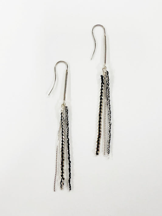 6397 x Alyssa Norton Black Silk Embroidered Chain Earrings