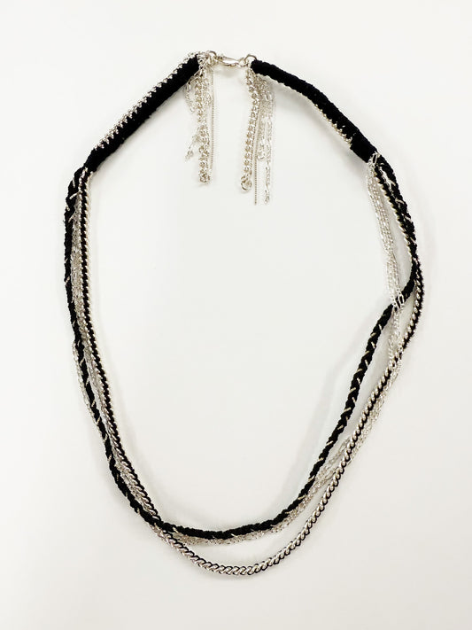 6397 X Alyssa Norton Sterling Chains with Black Silk Necklace