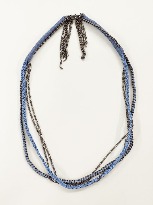 6397 X Alyssa Norton Sterling Chains with Light Blue Silk Necklace