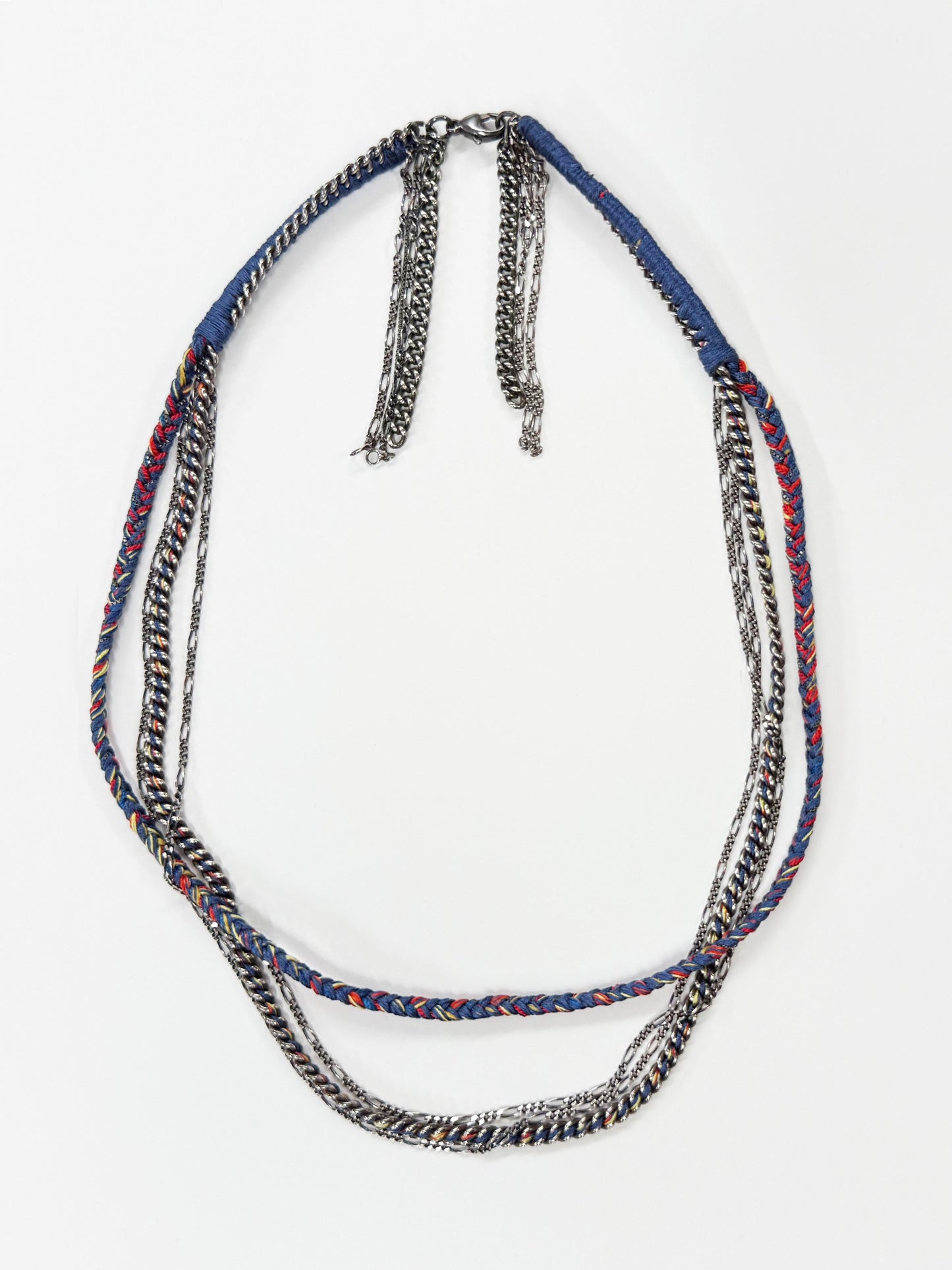 6397 X Alyssa Norton Oxidized Sterling Embroidered Chains Necklace