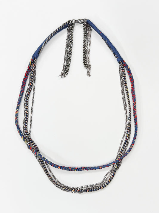 6397 X Alyssa Norton Oxidized Sterling Embroidered Chains Necklace