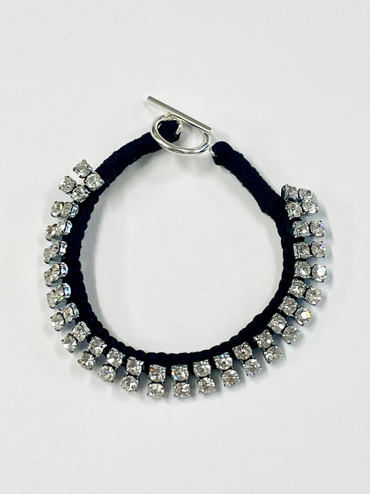Alyssa Norton One-of-a-Kind Black Silk & Vintage Rhinestones Bracelet