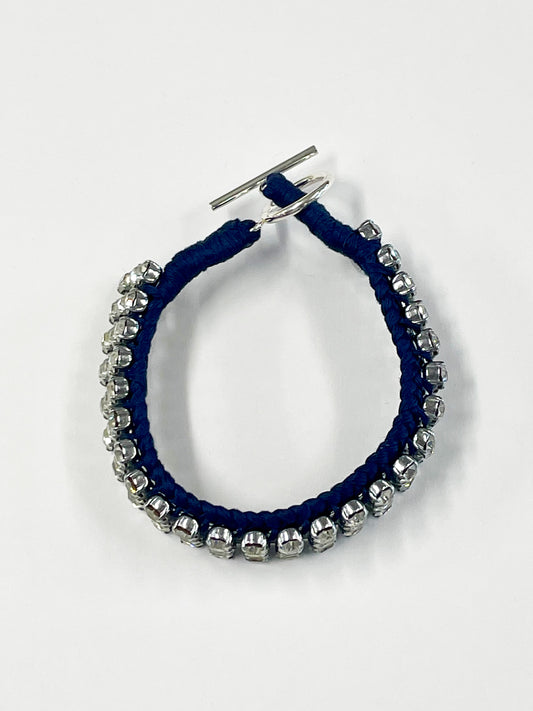 Alyssa Norton One-of-a-Kind Navy Blue Silk and Vintage Rhinestones Bracelet