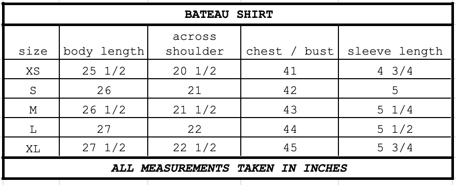 Size chart for Bateau Shirt White