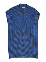Pleated Embroidery Kaftan in Cobalt Stripe
