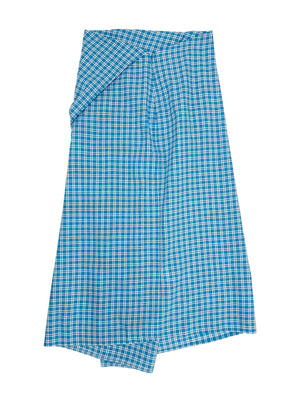Draped Wrap Skirt in Blue Plaid