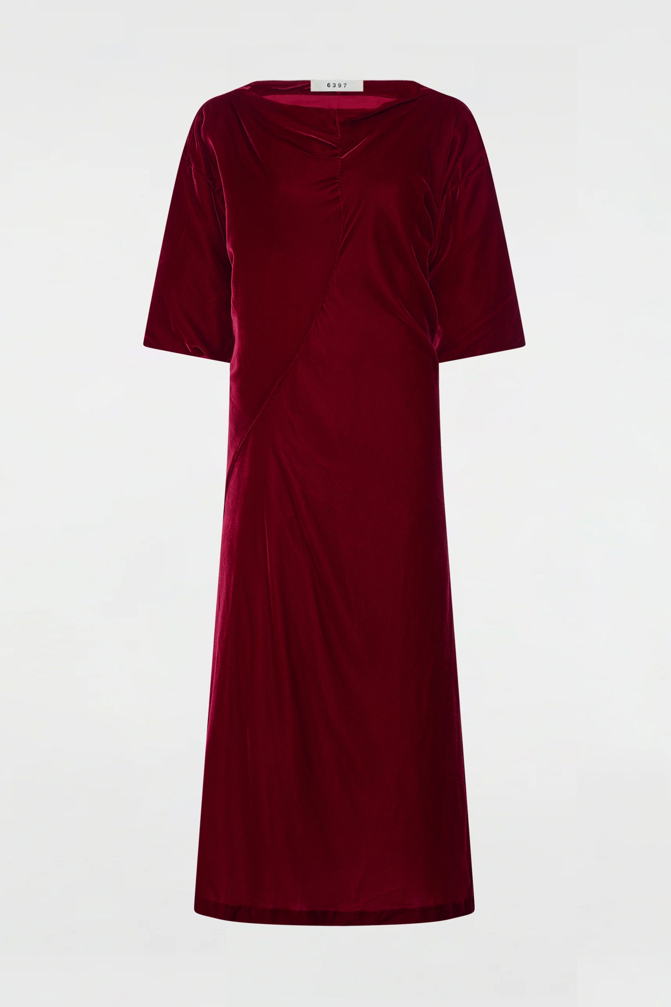 Velvet Asymmetrical Drapey Dress Pomegranate