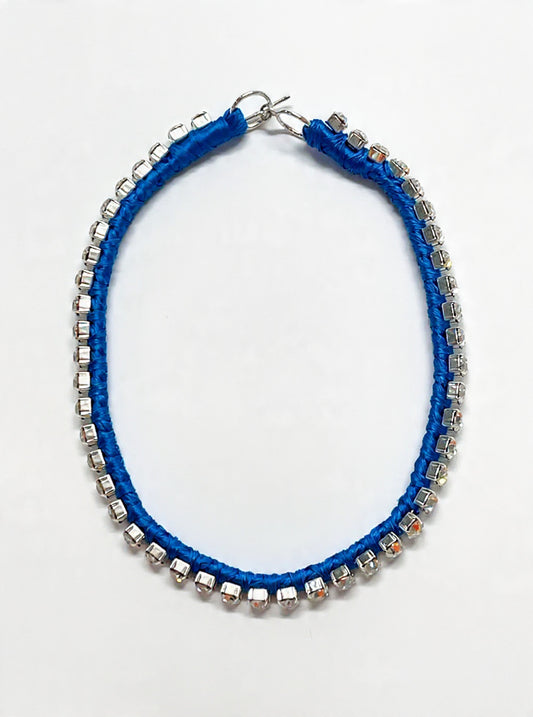 Alyssa Norton Blue Silk and Rhinestone Choker