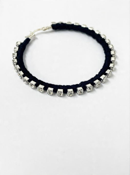 6397 x Alyssa Norton Large Hoops with Black Silk and Rhinestones