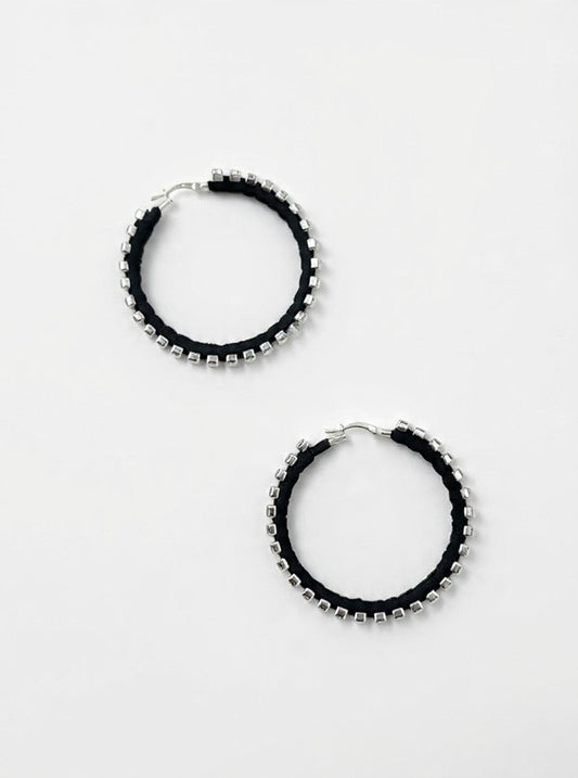 6397 x Alyssa Norton Large Hoops with Black Silk and Rhinestones