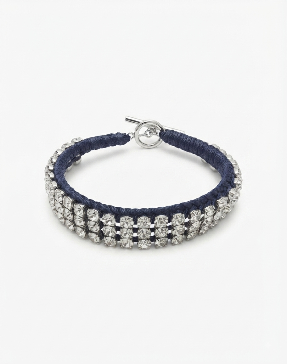 Alyssa Norton One-of-a-Kind Navy Blue Silk and Vintage Rhinestones Bracelet