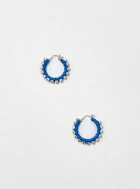 6397 x Alyssa Norton Medium Hoops with Blue Silk and Rhinestones