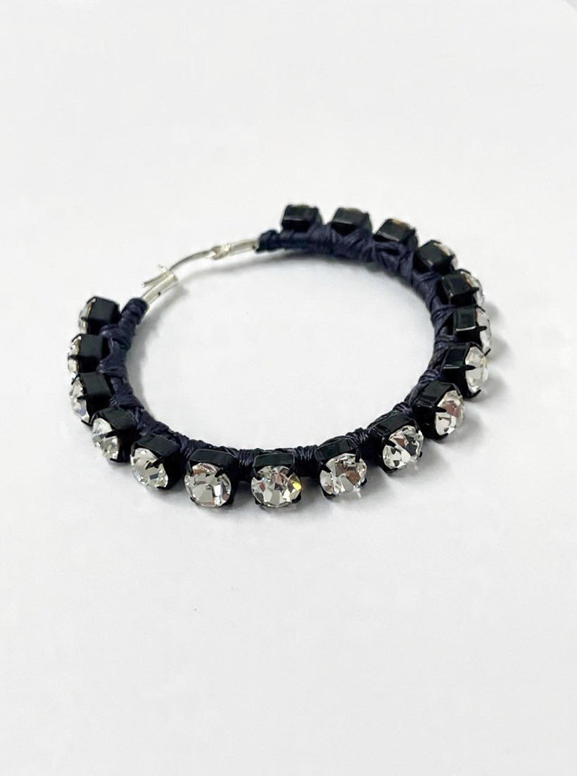 6397 x Alyssa Norton Large Hoops with Dark Gray Silk and Rhinestones