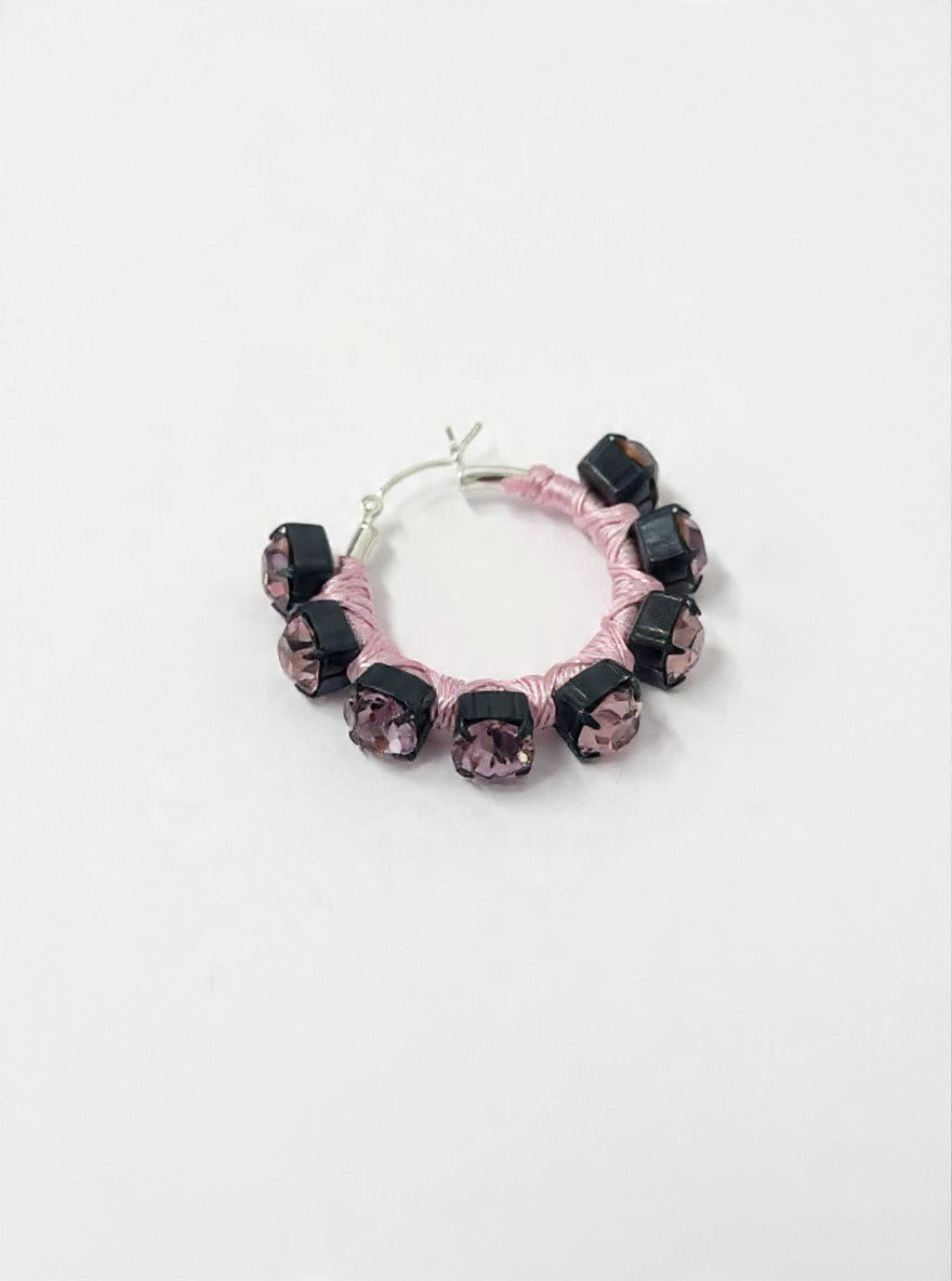 6397 x Alyssa Norton Medium Hoops with Pink Silk and Rhinestones