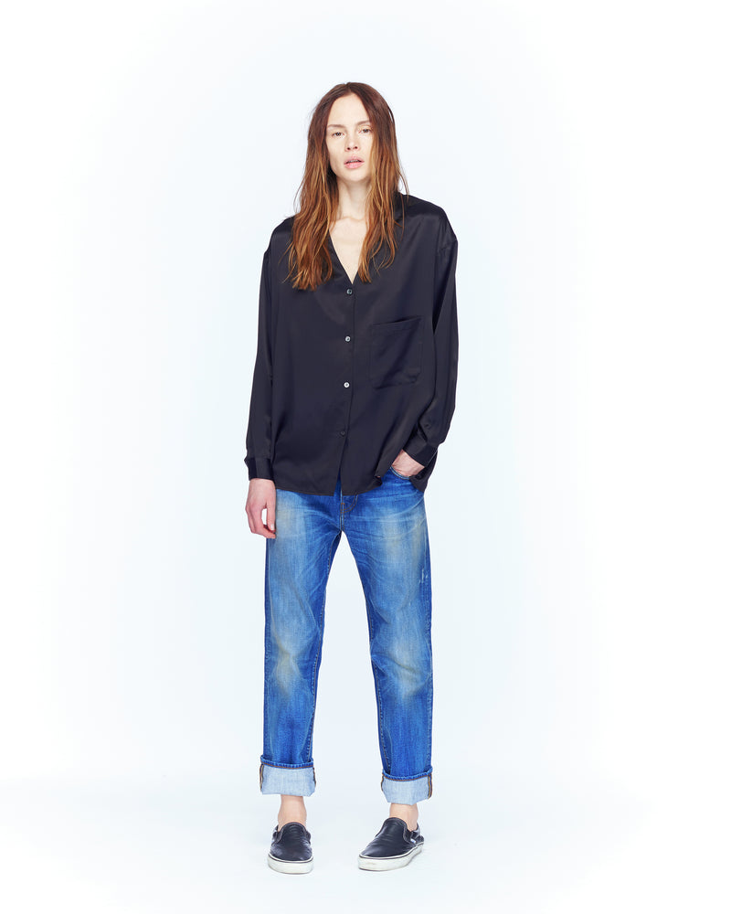 link-collarless-shirt Collarless Shirt - Black, 495 Jean - Tomboy Blue