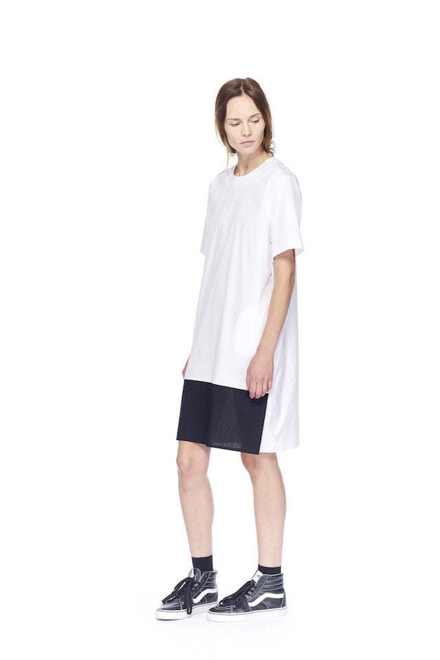 ND087 Contrast Shift Dress- White/black